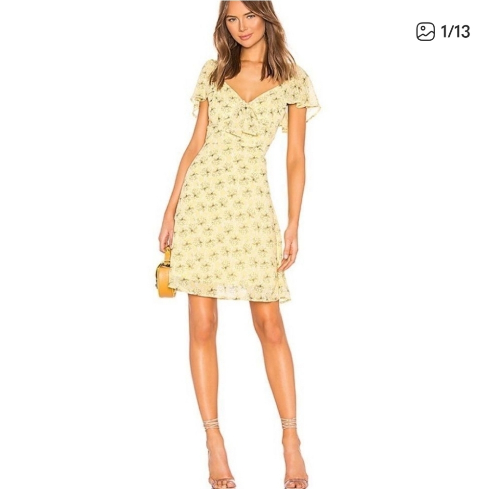Line & Dot Floral Mini Dress in Yellow
